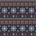 Dark Blue and Brown Pixel Art Christmas Knit Snowflake Seamless Pattern Vector Royalty Free Stock Photo