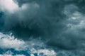 Dark Blue Cloudy Rainy Sky With Rain Heavy Clouds. Storm, Thunder, Thunderstorm, Storm clouds. Sky Natural Background Royalty Free Stock Photo