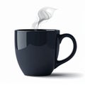 Dark Blue Coffee Cup with Steam on White Background with Soft Lighting Royalty Free Stock Photo