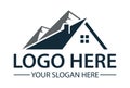 Dark Blue Color Simple Shape Home and Mountain Logo Design Royalty Free Stock Photo