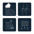 Dark blue color square buttons set silhouette with type of renewable energy Royalty Free Stock Photo