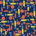 Dark Blue with different shaped elements seamless pattern background design.