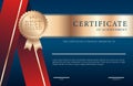 Dark blue diploma or certificate template in classic shades with a gold medal.