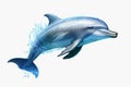 Dark blue dolphin is isolated on a white background. Mammal marine animal. Royalty Free Stock Photo