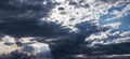 dark blue dramatic sky with thunderclouds in stormy weather. Panorama of sky Royalty Free Stock Photo