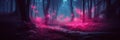 Dark blue fantasy forest fairytale with abstract fireflies bokeh background. 3d rendered composition.