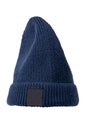 Dark blue fashionable knitted Rapper, Beanie or Baseball hat or cap isolated on white background. Clipping path. Macro. Fishing or Royalty Free Stock Photo