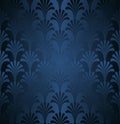 Dark Blue Floral Gatsby Art Deco Pattern Background