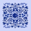 Dark blue flowers ornament on light blue background. Royalty Free Stock Photo