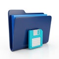 Blue Folder Icon with Cyan Floppy Disk Save Symbol on White Background file document Royalty Free Stock Photo