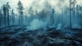 Dark Blue Forest Fire Landscape With Smoke and Burning Trees Royalty Free Stock Photo