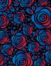 Dark blue futuristic background with glossy rose and heart, vector illustration. Modern design with shiny flowers. Can be used for Royalty Free Stock Photo