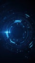 Dark Blue Futuristic Circular Interface Design with Neon Lights and Digital Elements for Sci Fi Themed Presentations and Digital Royalty Free Stock Photo