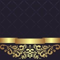 Dark blue geometric Background decorated the golden floral Border. Royalty Free Stock Photo