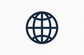Dark blue globe icon on white background. Symbolizes global network connection, worldwide internet access, and digital Royalty Free Stock Photo