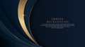 Dark blue and gold abstract curve shape background with glitter golden lines. Luxury and elegant style template design. Modern Royalty Free Stock Photo