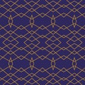 Dark blue gold trellis lines art deco geometric seamless pattern. Royalty Free Stock Photo