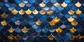 Dark blue and golden fish scale mosaic background wall Royalty Free Stock Photo