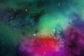 dark blue and green and purple and red colorful dramatic space with colorful galaxies and stars for background