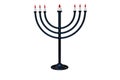 Dark Blue hanukkah menorah with burning candles on white background. 3d rendering.
