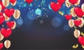 Dark blue holiday background with colorful shining bokeh and Party balloons
