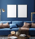 Dark blue home interior background, modern style