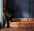 Dark blue home interior with old retro furniture, hipster style