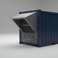 A dark blue industrial container with a futuristic air conditioning or ventilation unit Royalty Free Stock Photo