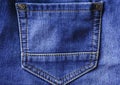 Dark blue jeans denim back empty pocket texture background close up Royalty Free Stock Photo