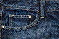 Dark blue jeans fabric with pocket Royalty Free Stock Photo