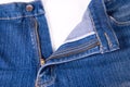 Dark blue jeans with an open fly Royalty Free Stock Photo