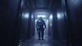 Dark Blue Juggernaut Walking Through A Corridor Royalty Free Stock Photo