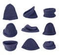 Dark blue knitted head cap isolated