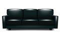 Black modern sectional sofa. Dark blue leather couch. Settee with cushions. Realistic vector illustration