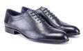 Dark blue leather Men`s Oxfords shoes on white