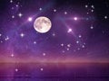 Dark blue lilac starry night big moon bright star universe