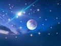 Dark blue lilac starry night big moon bright star universe