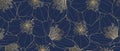 Dark blue luxury vector floral background with golden flower outlines. Royalty Free Stock Photo