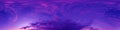 Dark blue magenta twilight sky panorama Cirrus clouds. Seamless hdr 360 panorama spherical equiangular format. Full Royalty Free Stock Photo