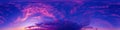 Dark blue magenta twilight sky panorama Cirrus clouds. Seamless hdr 360 panorama spherical equiangular format. Full Royalty Free Stock Photo