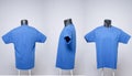 Dark blue men`s blank t-shirt template, view from three directions, Royalty Free Stock Photo