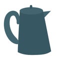 Dark blue metali kettle for herbal tea in cartoon style.