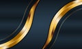 Dark blue metallic and golden stripes wave with lines background