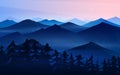 Dark blue mountains. Layered landscape and pastel sunset. Hiking and camping concept. Unbelievable Fog in the swiss Royalty Free Stock Photo
