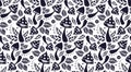 Dark blue mushrooms and leaves seamless pattern. Botanical hand-drawn vector illustration. Transparent background Royalty Free Stock Photo