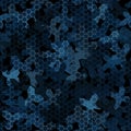 Dark blue night camouflage seamless pattern with hexagonal geometric ornament Royalty Free Stock Photo