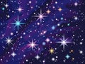 Dark blue night sky with shiny colorful stars. Royalty Free Stock Photo