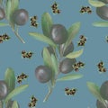 Dark blue olive design, seamless pattern