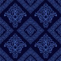 Dark blue ornamental seamless damask Pattern.