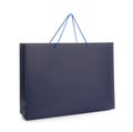 Dark blue paper shopping bag isolated on white Royalty Free Stock Photo